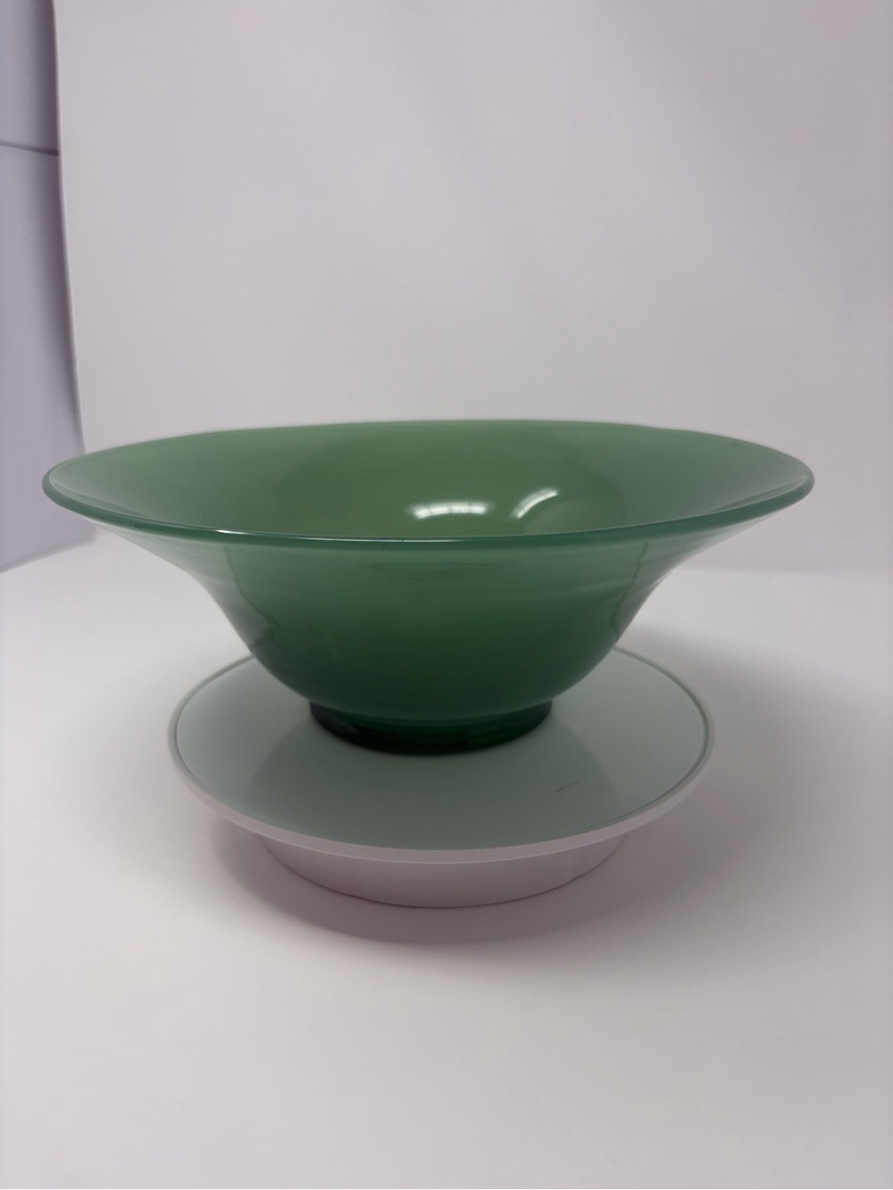 Circa 1940's Vintage Green Jadeite Like Glass Bowl Centerpiece